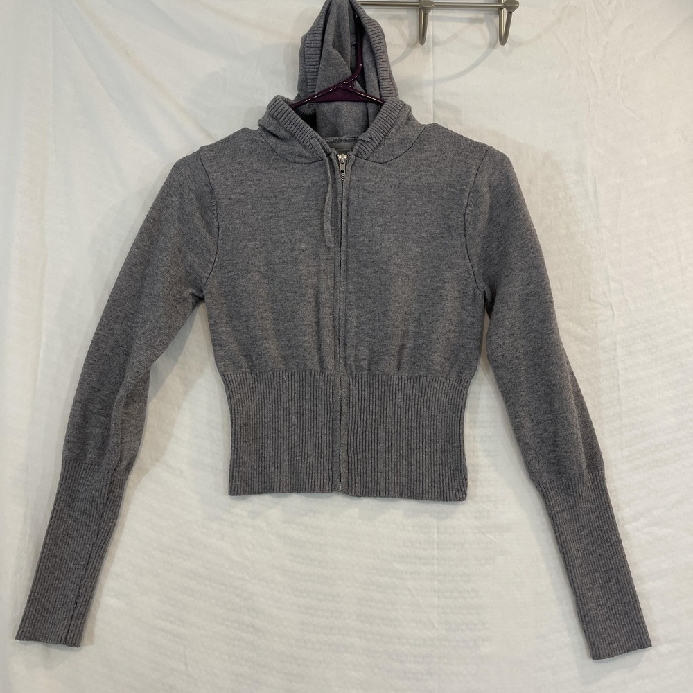 Bloom Seasons Sweater Womens Large Gray Hooded Full‎ Zip Cropped Hoodie SW002